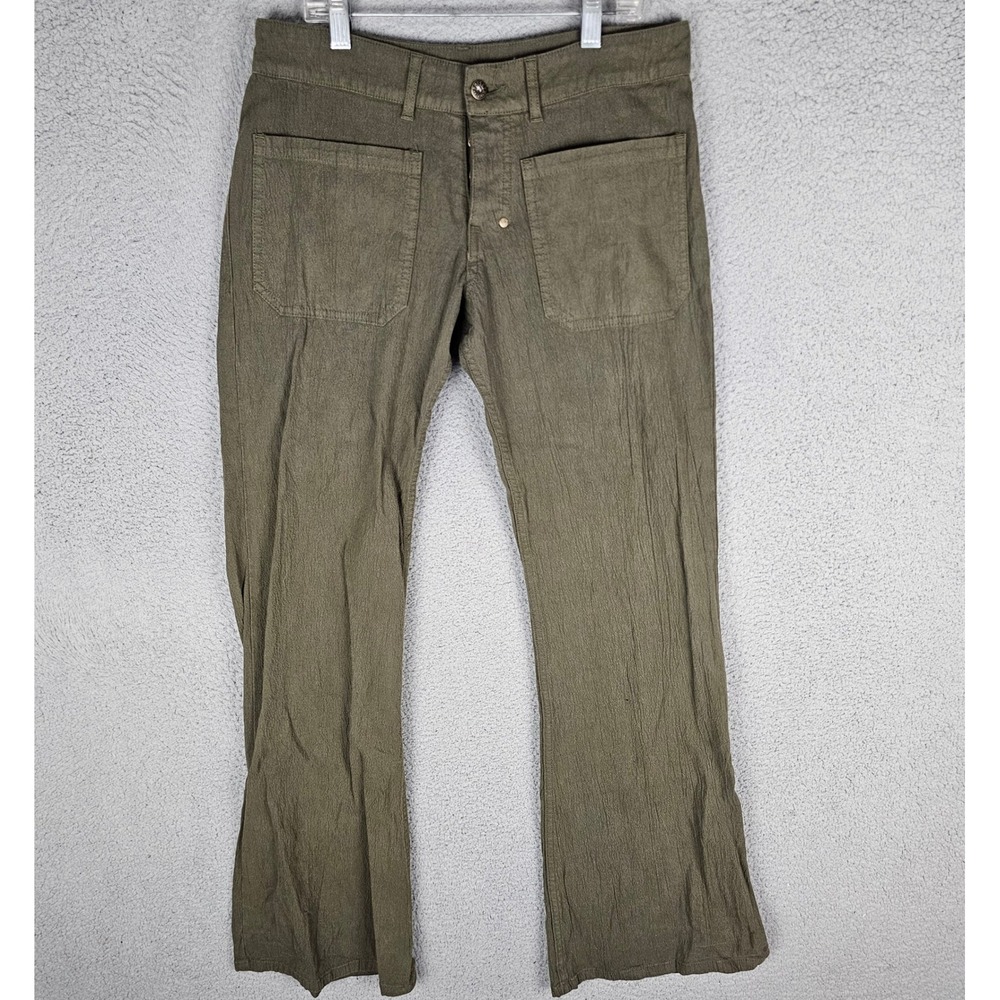 Rufskin Pants Men 30 Olive Green Stretch Denim Button Fly Flare Made in USA